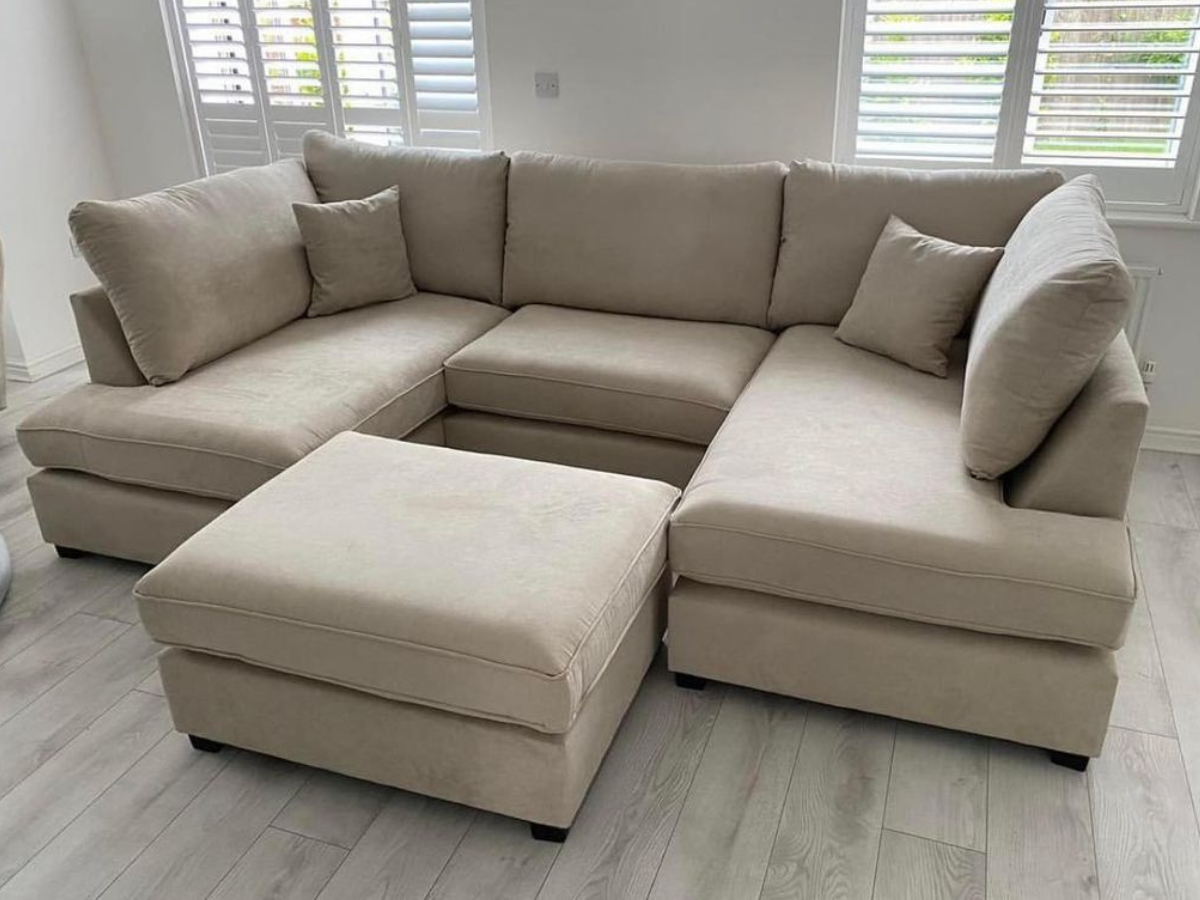 Savoy Full Back Small U Shape Corner Cream + Footstool