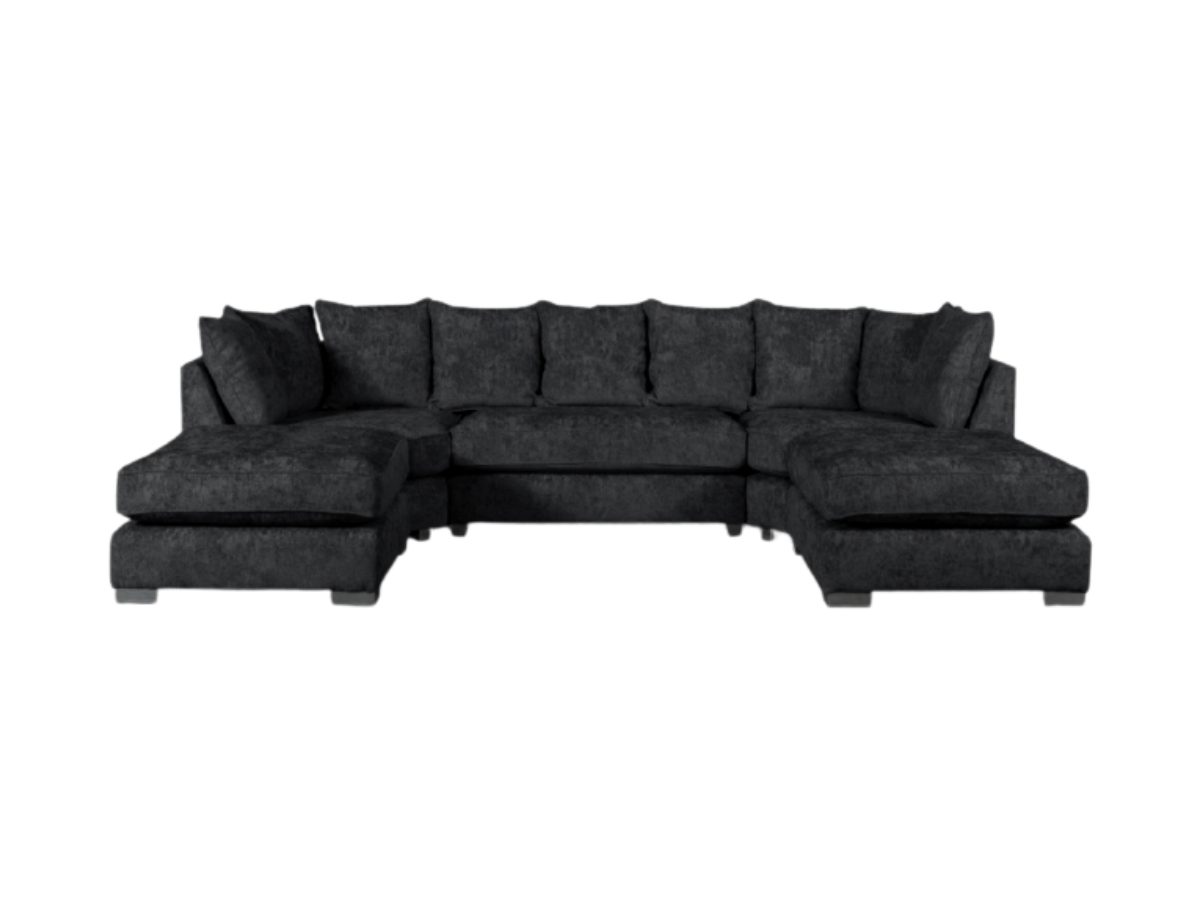London U Shape Corner in Black Luxury Chenille