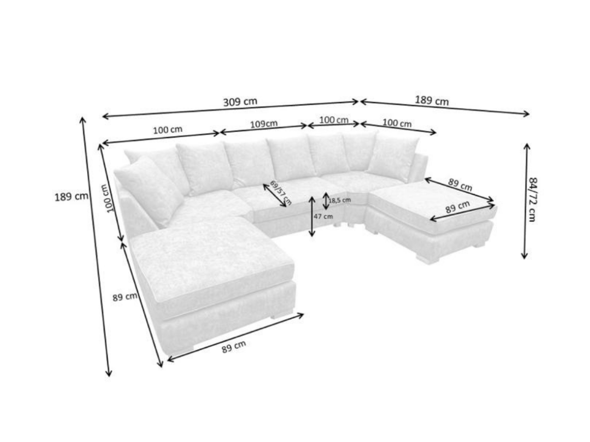 London U Shape Corner Silver Luxury Chenille