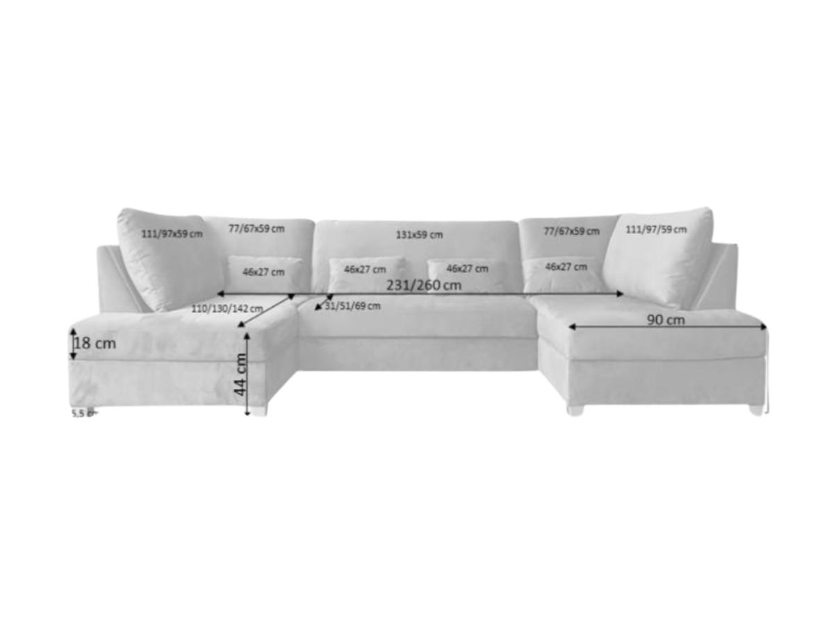 Deluxe Black U Shape Sofa Bed With Storage Kensington Fabric