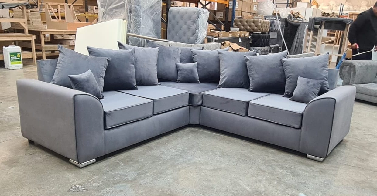 PLUSH VELVET LARGE CORNER SOFA WITH DUAL ARMREST