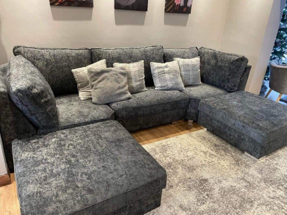 Brixton Full Back U Shape Corner Charcoal Grey Luxury Chenille