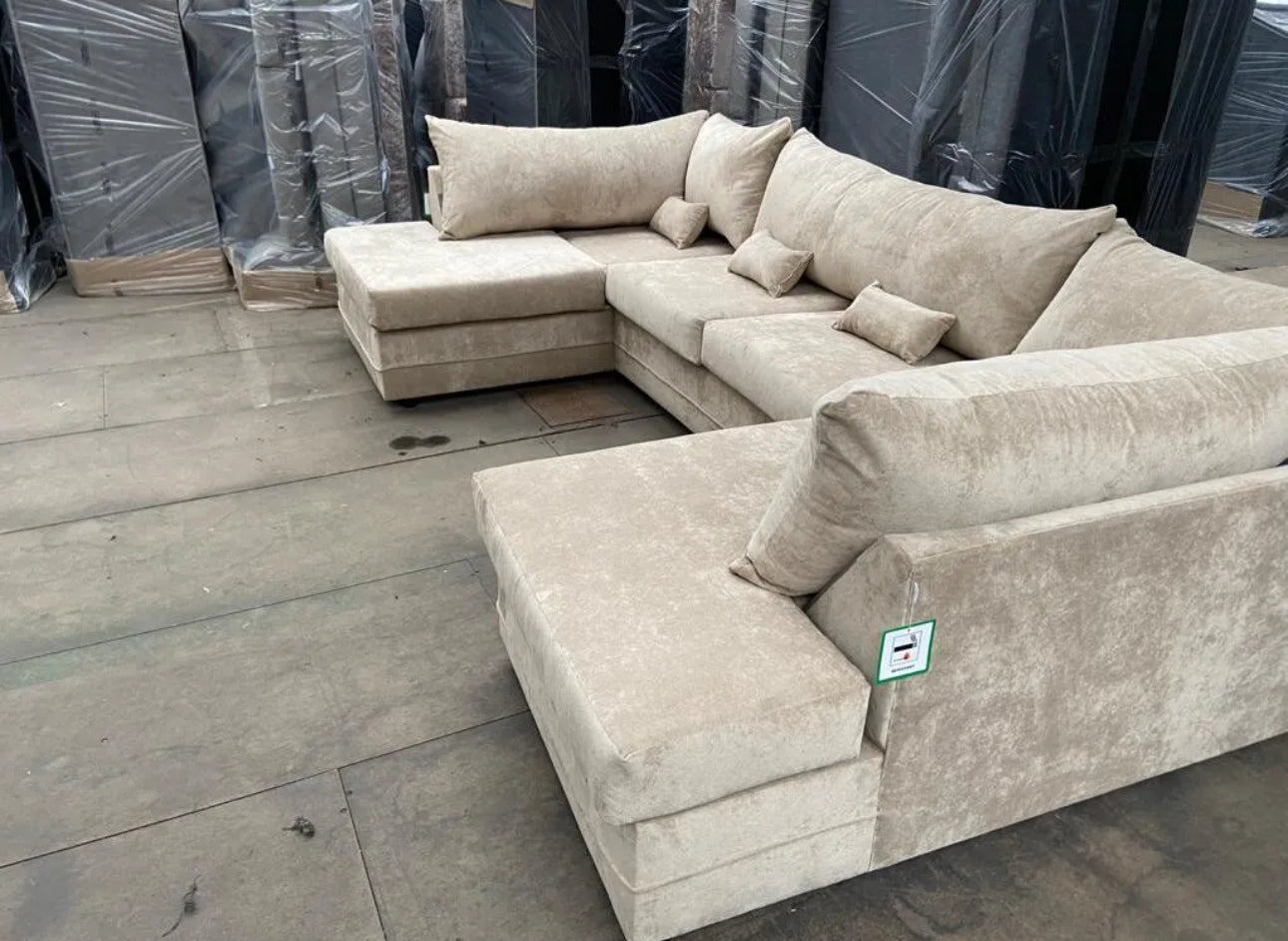 BEIGE FABRIC U SHAPE SOFA