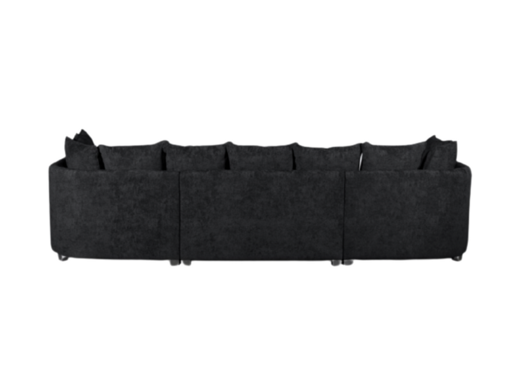London U Shape Corner in Black Luxury Chenille