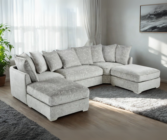 London U Shape Corner Silver Luxury Chenille