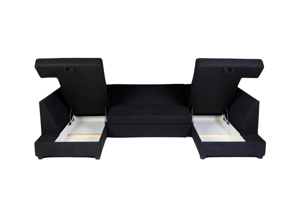 Deluxe Black U Shape Sofa Bed With Storage Kensington Fabric
