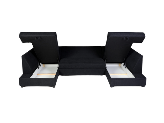 Deluxe Black U Shape Sofa Bed With Storage Kensington Fabric