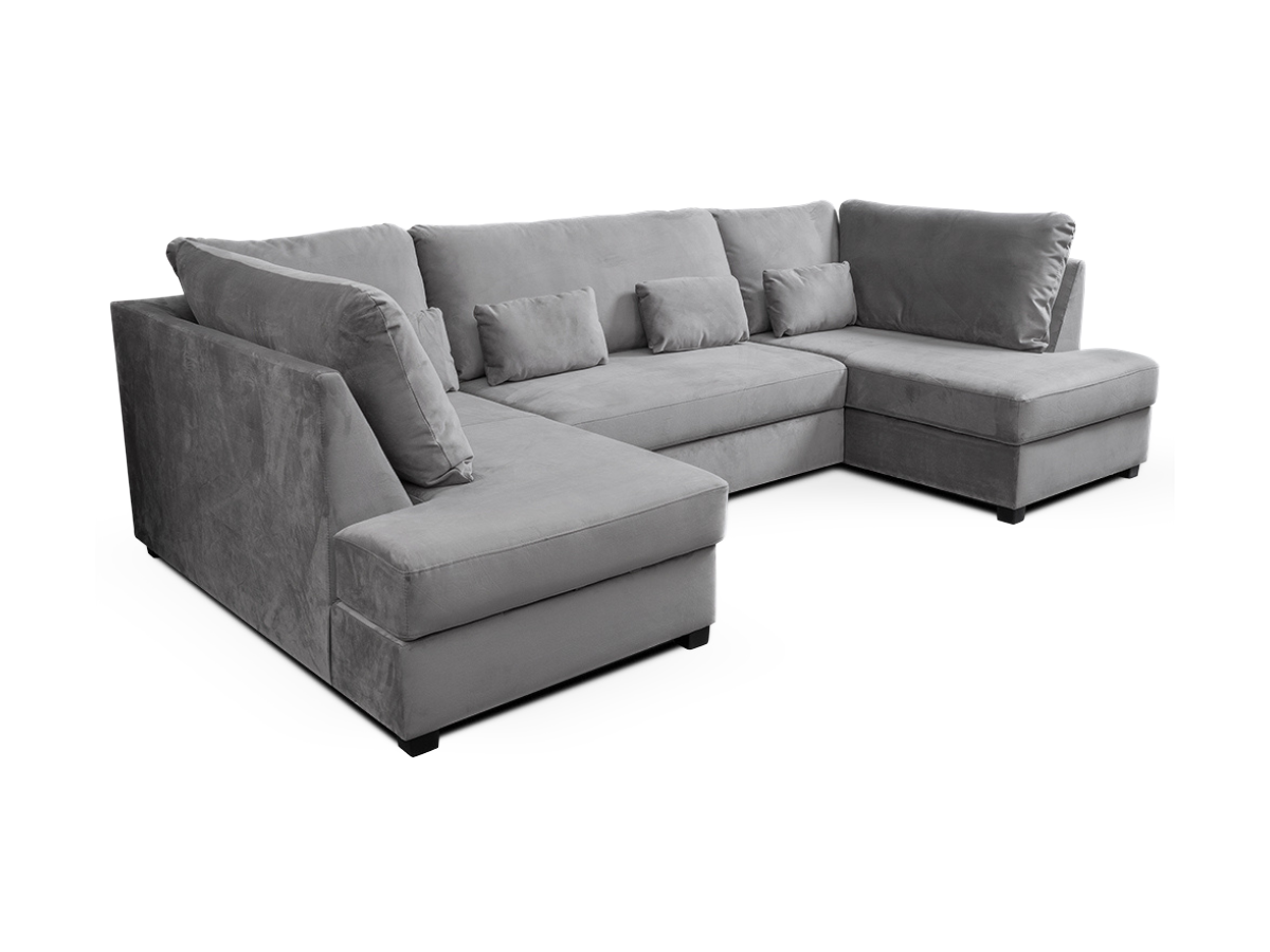 Meri U Shape Sofa Bed with Storage Steel Grey Plush Velvet